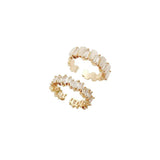 2PCS Zircon Open Rings Stainless Steel Adjustable Wedding Jewelry