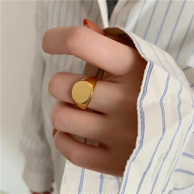 Gold-plated Smooth Woman Man Rings Stainless Steel 18k