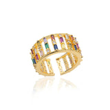 Vintage Layered Line Women's Open Rings with Rainbow Zircon