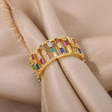 Vintage Layered Line Women's Open Rings with Rainbow Zircon