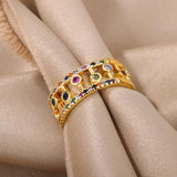 Vintage Layered Line Women's Open Rings with Rainbow Zircon