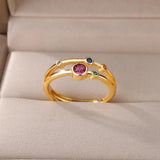Vintage Layered Line Women's Open Rings with Rainbow Zircon