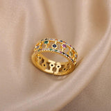 Vintage Layered Line Women's Open Rings with Rainbow Zircon