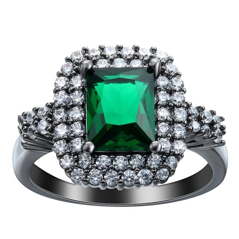 Vintage Red Zircon Green Stone Finger Ring for Women