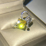 Hainon Silver Crystal Christmas Yellow Zircon Female Ring