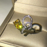Hainon Silver Crystal Christmas Yellow Zircon Female Ring