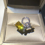 Hainon Silver Crystal Christmas Yellow Zircon Female Ring