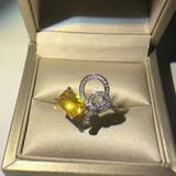 Hainon Silver Crystal Christmas Yellow Zircon Female Ring