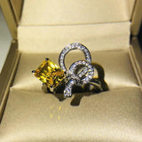 Hainon Silver Crystal Christmas Yellow Zircon Female Ring