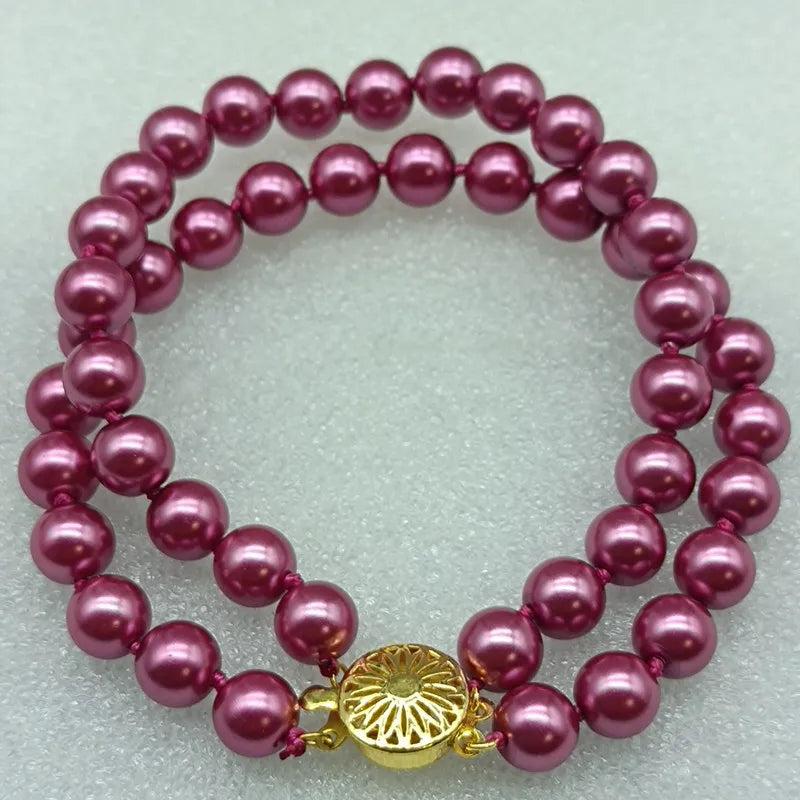 Fashionable 8mm Red Shell Pearl Bracelet 7.5 Inch