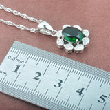 Green Zircon Silver Jewelry Set Crystal Necklace Earrings Ring