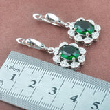 Green Zircon Silver Jewelry Set Crystal Necklace Earrings Ring