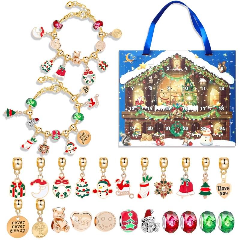 24 Christmas Charm Bracelet Set DIY Jewelry Kids Gift Pulseras