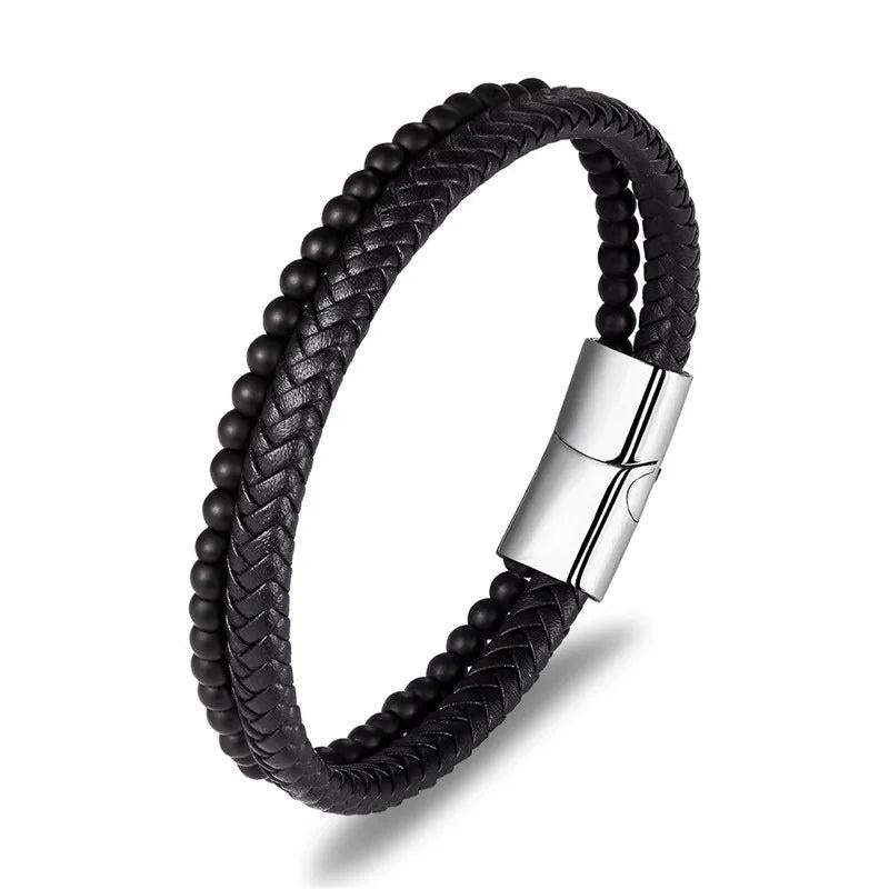 Multicolor Stone Men's Leather Bracelet, Christmas Gift
