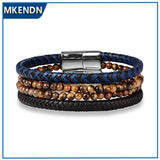 Multicolor Stone Men's Leather Bracelet, Christmas Gift