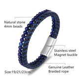 Multicolor Stone Men's Leather Bracelet, Christmas Gift