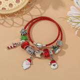 Santa Claus & Cane Charm Red Leather Bracelet Christmas Gift