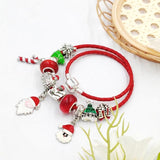 Santa Claus & Cane Charm Red Leather Bracelet Christmas Gift