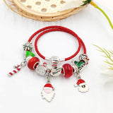 Santa Claus & Cane Charm Red Leather Bracelet Christmas Gift