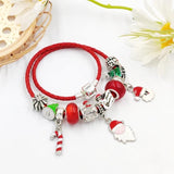 Santa Claus & Cane Charm Red Leather Bracelet Christmas Gift