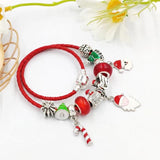 Santa Claus & Cane Charm Red Leather Bracelet Christmas Gift