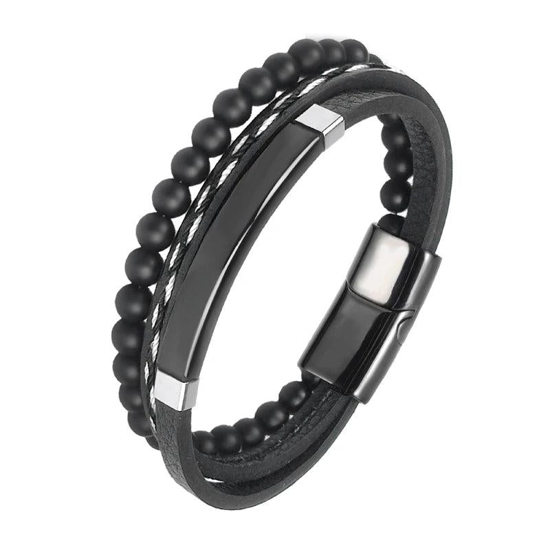 Stainless Steel Men's Natural Stone Bracelet High Magnet Clasp