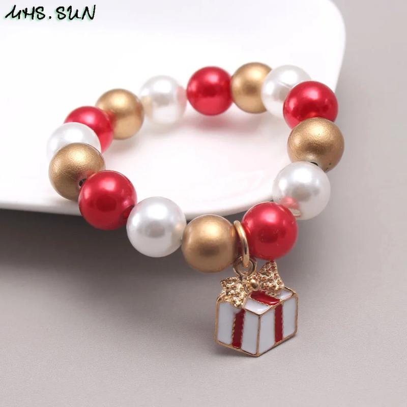 6PCS Christmas Jewelry Set Baby Girls Beads Bracelets With Charming Pendant