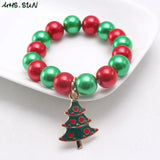 6PCS Christmas Jewelry Set Baby Girls Beads Bracelets With Charming Pendant