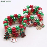 6PCS Christmas Jewelry Set Baby Girls Beads Bracelets With Charming Pendant