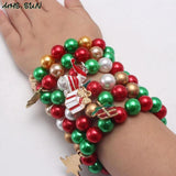 6PCS Christmas Jewelry Set Baby Girls Beads Bracelets With Charming Pendant