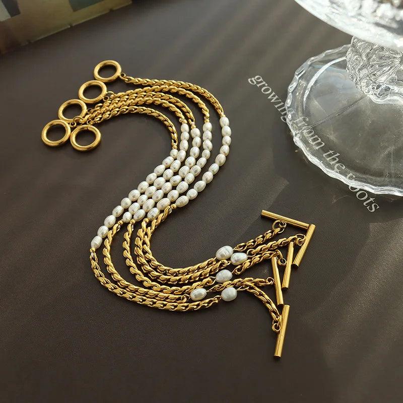 Vintage Chunky Paper Clip Chain Bracelet with Pearl