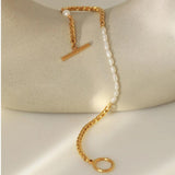 Natural Pearl Chain Bracelet 18 K Metal Bracelet