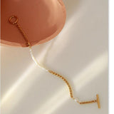 Natural Pearl Chain Bracelet 18 K Metal Bracelet