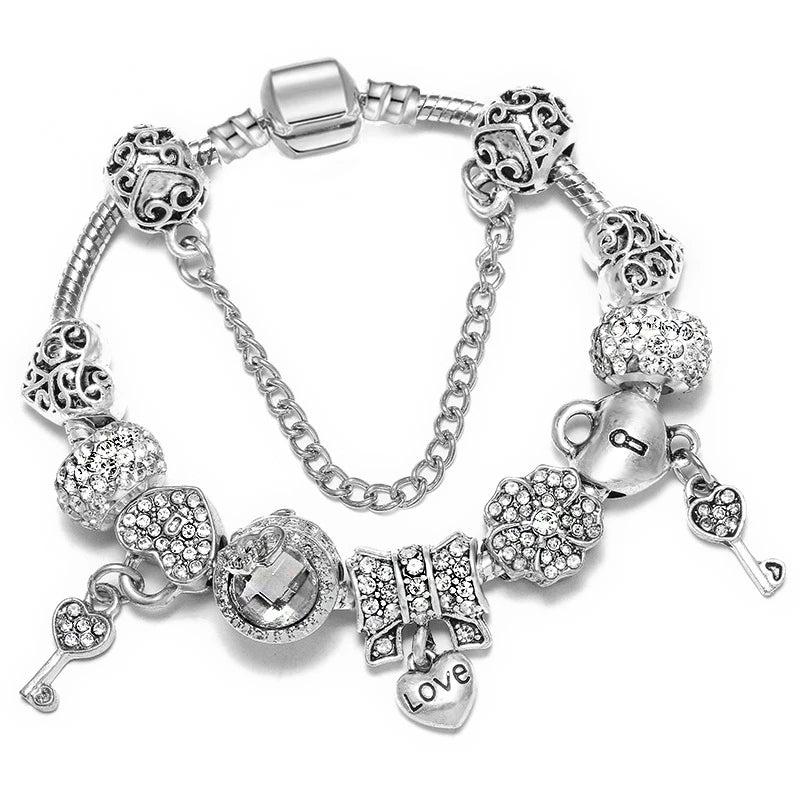 Women's Charm Bracelet Heart Lock Key Love Pendant Christmas Gift