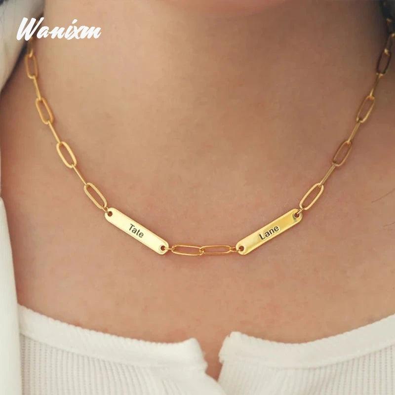 Paper Clip Name Necklace for Women Custom Stainless Steel Nameplate
