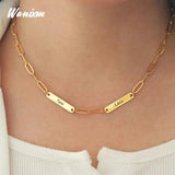 Paper Clip Name Necklace for Women Custom Stainless Steel Nameplate