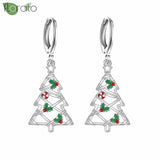 925 Silver Needle Xmas Tree 18K Earrings Snowflake Hoop for Women Party