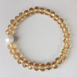 Yellow Crystal & Freshwater Pearl Bead Bracelet 7.5in