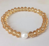 Yellow Crystal & Freshwater Pearl Bead Bracelet 7.5in