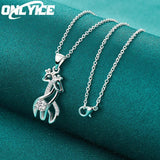 925 Silver Necklace 16-30 Inch Zircon Two Giraffes Pendant Jewelry