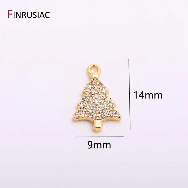14K Plated Brass Christmas Tree Charms Zircon Earrings Pendants