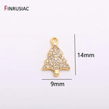 14K Plated Brass Christmas Tree Charms Zircon Earrings Pendants