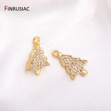 14K Plated Brass Christmas Tree Charms Zircon Earrings Pendants
