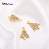 14K Plated Brass Christmas Tree Charms Zircon Earrings Pendants