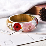 Resin Bangle Bracelet with Real Wood Purple Dried Flower Bohemia Style Bangle