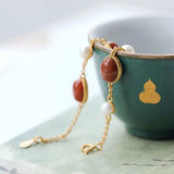 925 Sterling Silver Pearl Bracelet Red Agate Hetian Jade