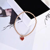 Red Heart Beaded Bracelet Stainless Steel Jewelry