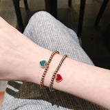 Red Heart Beaded Bracelet Stainless Steel Jewelry
