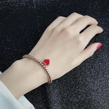 Red Heart Beaded Bracelet Stainless Steel Jewelry