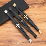 Cross Men Leather Bracelet Stainless Steel Clasp Charms Homme Christmas